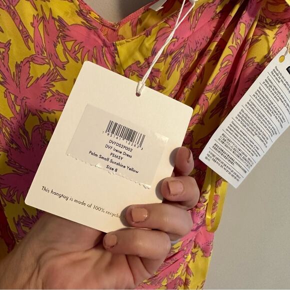 NWT Diane Von Furstenberg DVF Yellow Pink Palm Maxi Dress 8 - Picture 6 of 13